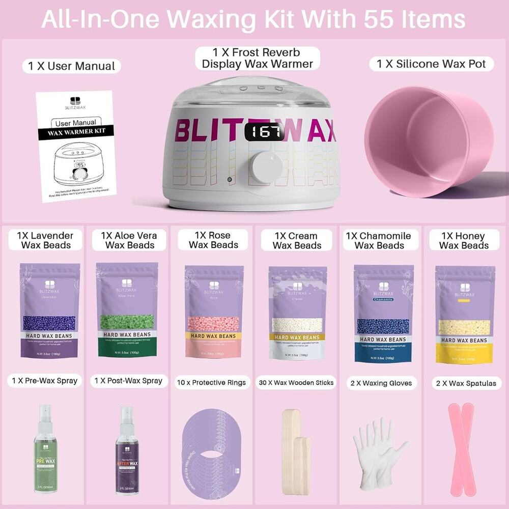 BLITZWAX Brazilian and Bikini Waxing Kit for Women, Hard Wax Warmer for Face, Le - Picture 6 of 6
